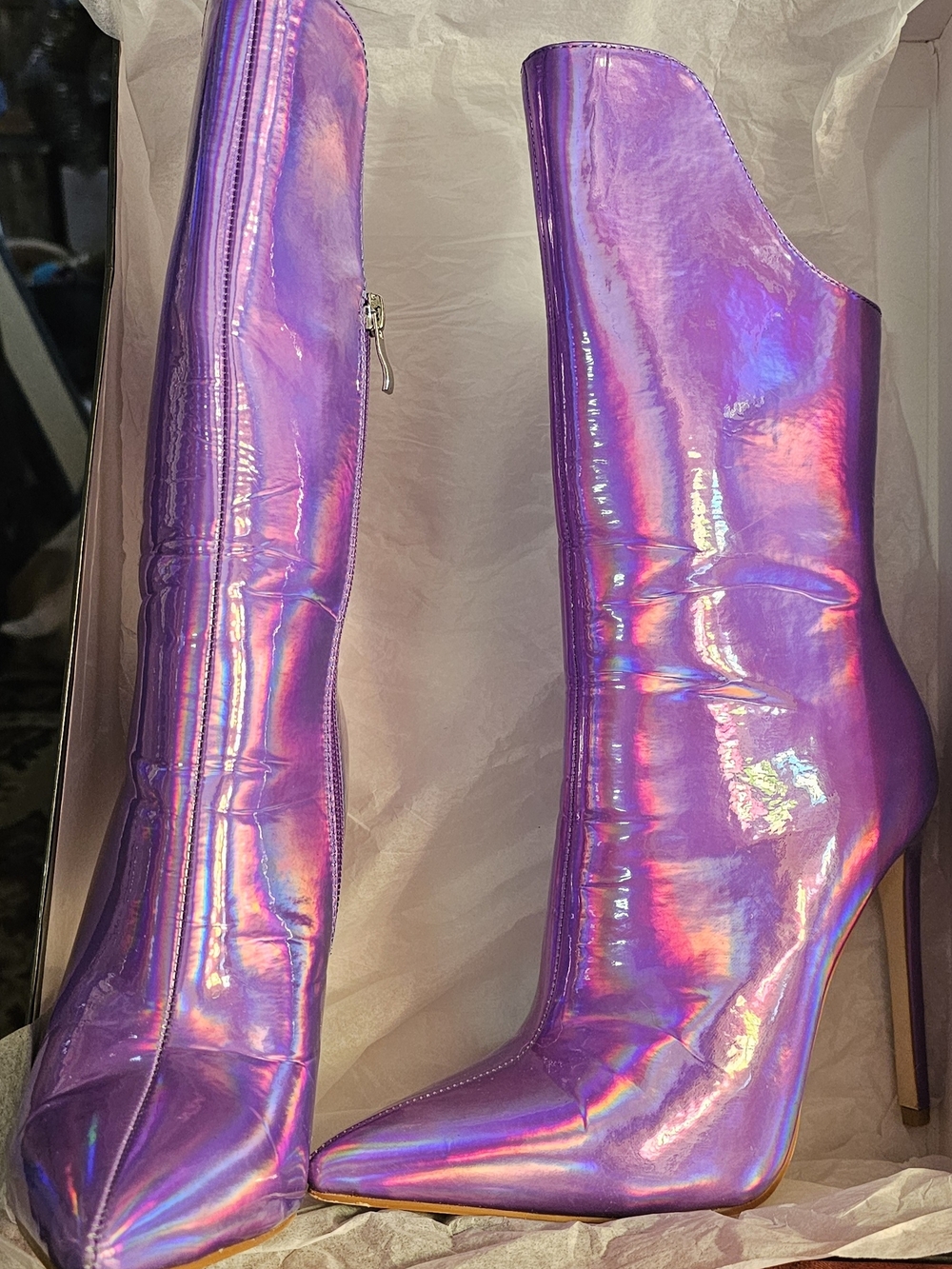 Purple Iridescent Pointed Toe Stiletto Boots - Size 7 Azalea Wang